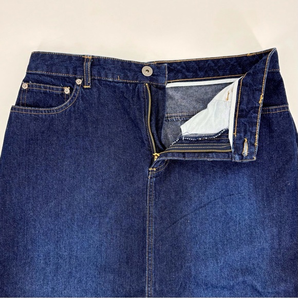 Contrast Jeans Dark Blue Wash Denim Maxi Skirt with Front Slit, 9 - Picture 5 of 16